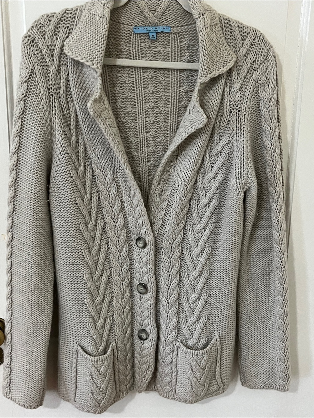ANTONIO MELANI Cream Cable Knit Button-Front Cardigan